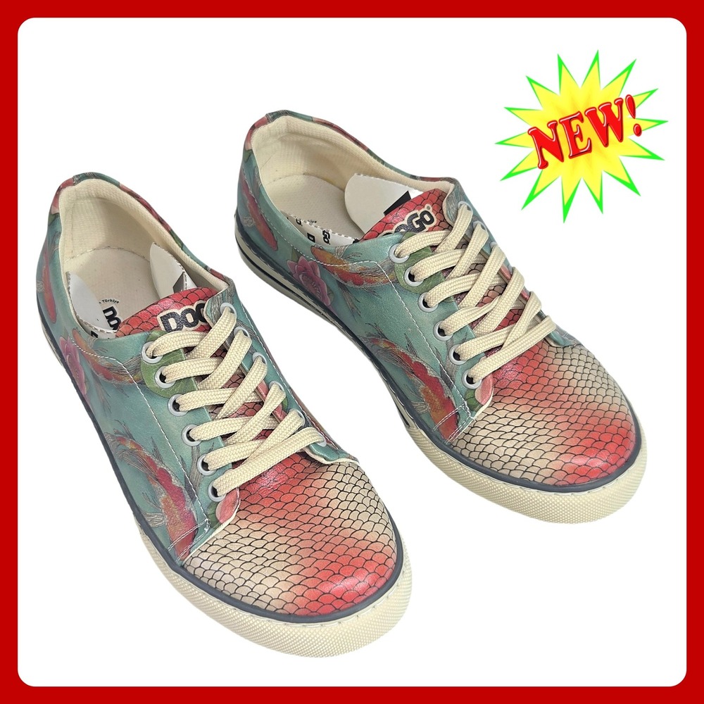 Dogo Koi Fish Lotus Sneakers Womens US 7 EU 38 Boho Casual‎ Teal Floral New